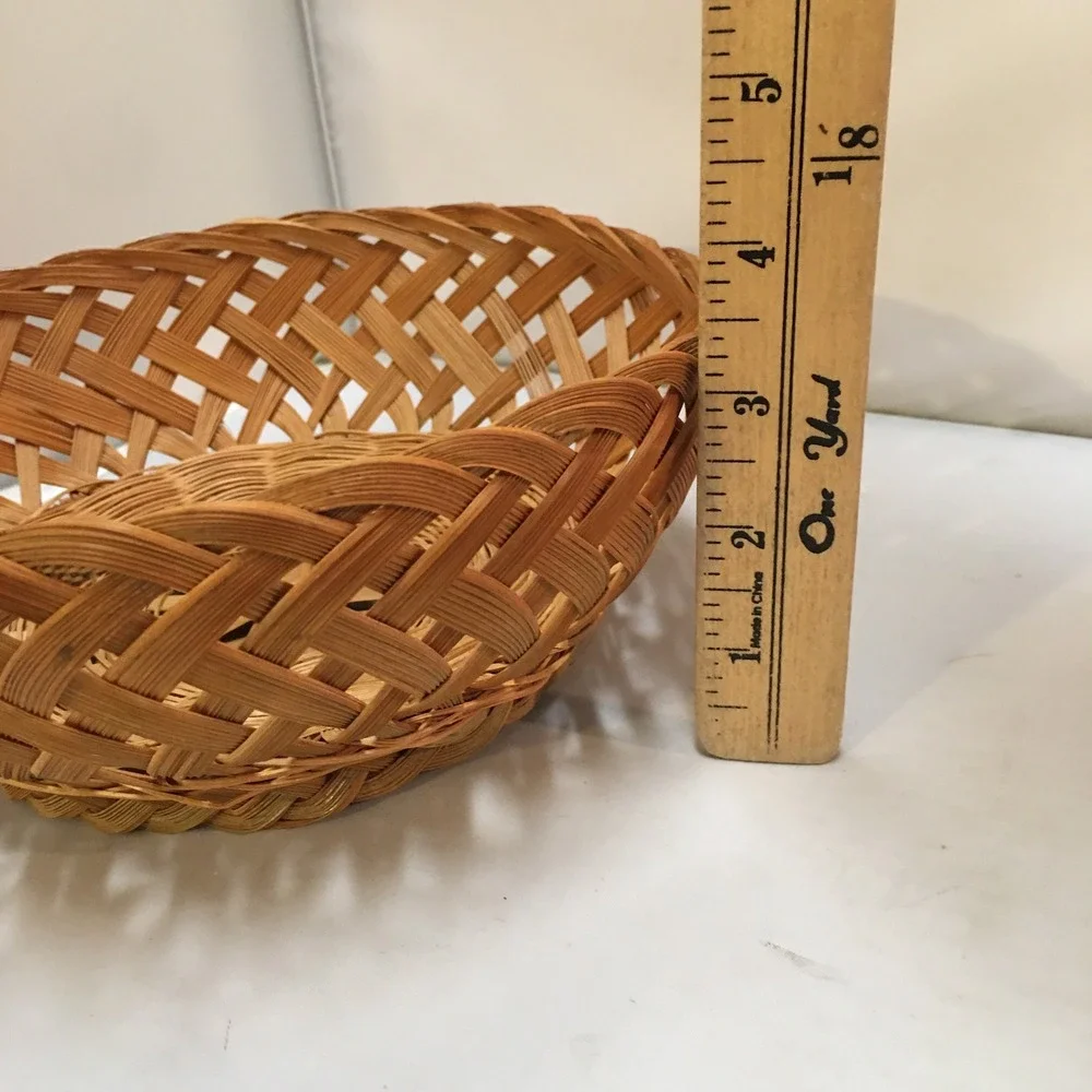 Woven Bamboo Basket Home Decor Medium Brown Round Lattice Weave Cottagecore